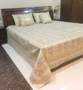 Banarasi Bed Cushion & Pillow Cover Set White Mandala Silk & Woven Zari Brocade - Picture 1 of 15