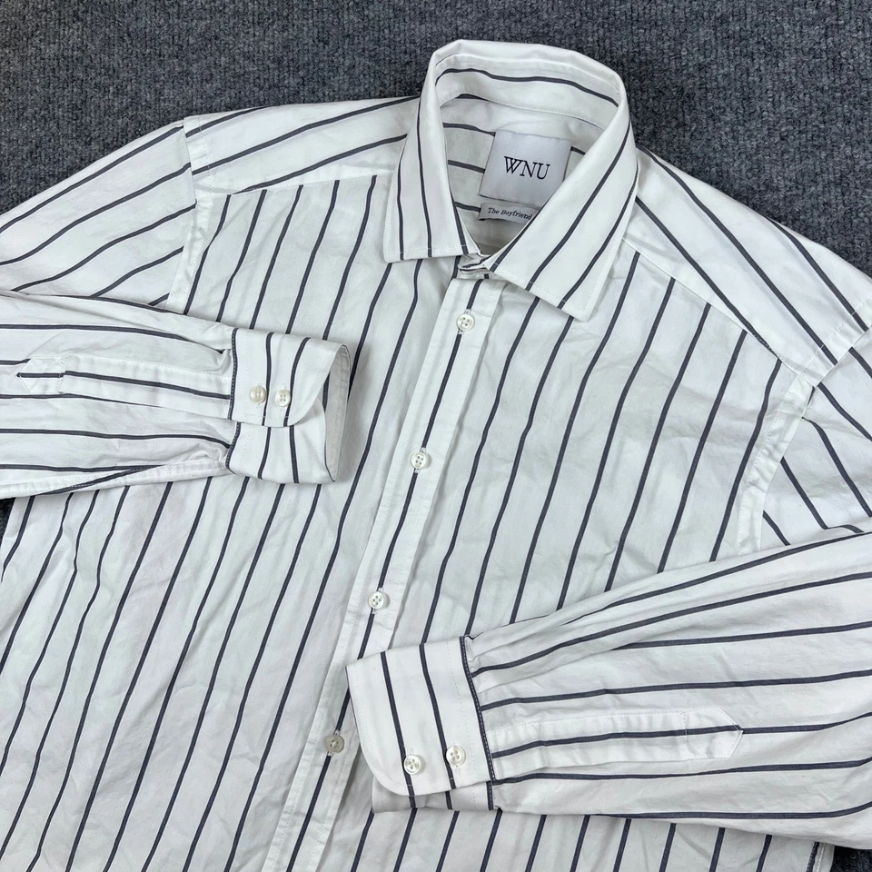 Camisa With Nothing Underneath WNU The Boyfriend para mujer M blanca a rayas abotonadas Foto 1 de 4