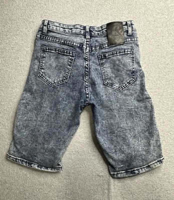 RSQ Scoop 短裤男孩 12 蓝色摩托骑手修身仿旧牛仔油漆飞溅 — 第 1/4 张图片