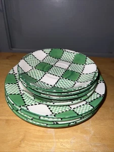 Kikusui Dama Giappone Depressione Epoca Verde e Bianco 8 Pezzi 4 Piattini 4 Torte - Foto 1 di 4