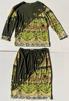 Vintage 1960's Emilio Pucci Cashmere Silk Multicolored Print Two Piece Dress. 14 - Image 1 of 4