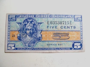 1954 USA MILITARY PAYMENT CERTIFICATE 5 CENT SERIES 521 CIRC - Picture 1 of 2