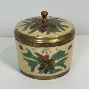Vintage Brass Enameled Holiday Bowl with Lid Made in India - Picture 1 of 9