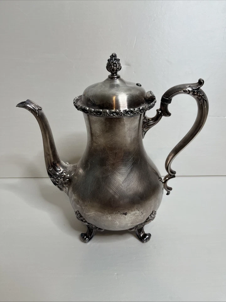 Bule de chá vintage Wilcox International prata Du Barry floral 7060 - Imagem 1 de 4