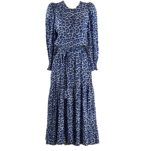 Baukjen 'Eloisa' Blue Leopard Print Button Up Tie Waist Midi Dress UK 6 NWT - Picture 1 of 12