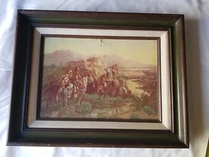 C.M. Russell Western Art Print 14x18 – Framed Cowboy & Native American Scene - Imagen 1 de 15