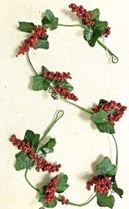 Artificial Red Glitter Berry Garland With Green Leaves 4' Long 5" Wide NEW(F41J) - Picture 1 of 2