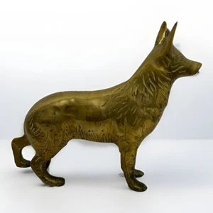 Vintage Brass Dog Ornament Figurine Statue - German Shepherd - 934g/20cm x 18cm - Picture 1 of 7