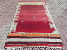 Vintage Turkish Rugs For Sale Wool Tribal Red Kilim Handmade Carpet 52,7"x95,2"