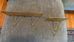 RARE Vintage MCM Mid Century Gold Metal Double Diamond Mesh Shelves -Set of 2! - Bild 1 von 4