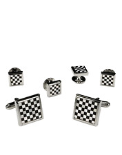 Black & White Square Onyx and Mother of Pearl Checkerboard Studs and Cufflinks