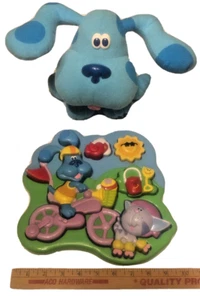 Vtg Tyco Blues Clues Plastic Puzzle & 8" Blue Dog Plush Stuffed "Pose A Blue" - Picture 1 of 12