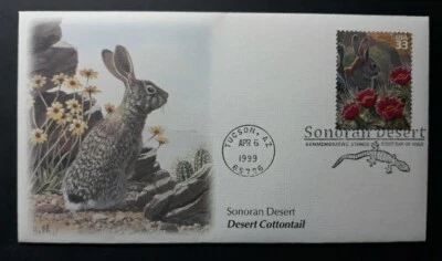US Scott #3293g, 1999 33c, Sonoran Desert, Desert Cottontail. FLEETWOOD FDC Tucs - Image 1 of 3