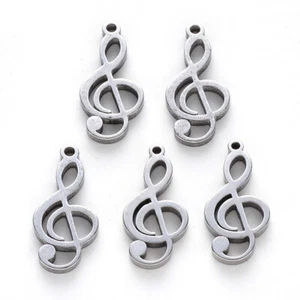 5pz ciondoli nota musicale  in acciaio inox 17x8mm colore argento scuro bijoux - Foto 1 di 1