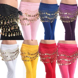 Womens Belly Dance Hip Skirt Scarf Wrap Belt Hipscarf Gold/Silver Coins US FAST - Picture 1 of 26