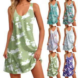 Women's Sundresses Casual Easter Summer Fashion Loose Dresses Printed Dress - Picture 1 of 33
