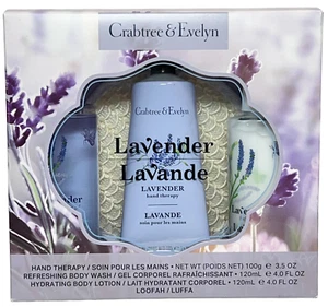 Crabtree & Evelyn Lavender Gift Set 4 pc Hand Cream Body Wash & Lotion + Loofa - Picture 1 of 23