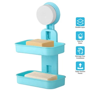 Soap Dish Holder Wall Mounted Double Layer Storage for Bathroom Shower Kitchen - Picture 1 of 6