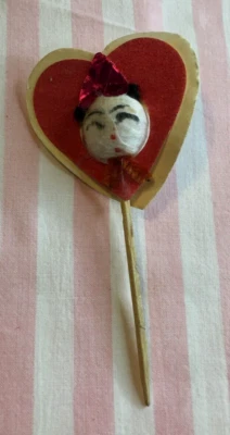 Rare Vintage VALENTINE Pixie Cake Topper Pick Cotton Spun Japan 3 1/4" Tall - Image 1 of 4