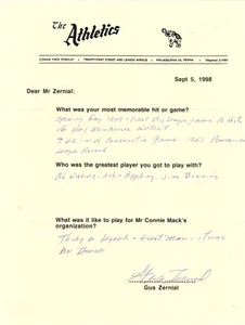 GUS ZERNIAL SIGNED QUESTIONNAIRE BECKETT CERTIFIED AUTHENTIC AUTOGRAPH - Picture 1 of 2