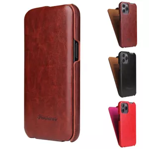 Vertical Flip Case PU Leather Pouch Cover for iPhone 16e/15/14/13/12/11 XR XS SE - Picture 1 of 22