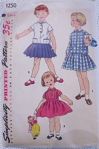Vintage 1950's Simplicity 50's Two Piece Dress Top and Skirt Pattern 1250 Size 6 - Picture 1 of 2