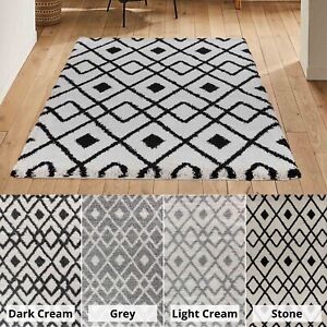 Shaggy Rugs Moroccan Berber Living Room Distorted Checkered Design