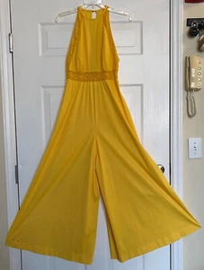 Vintage 70's Vanity Fair Palooza Pant Hostess Romper Jumper S/M Yellow Halter - Picture 1 of 11
