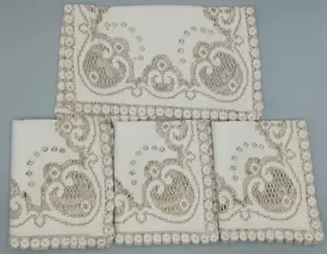 Vintage Lace Doilies Table Runners Linen Covers Set of 4 Beige Gold 11" x 12" - Picture 1 of 10