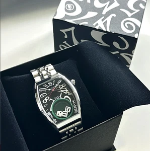 Frank Miura Three dice King Macau Gamble Watch Metal Band Black Japan NEW - Picture 1 of 3