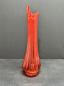 Vintage MCM Orange Swung Vase Art Glass Ribbed Large 22" Tall Floor - Picture 1 of 9