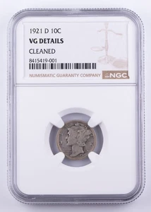 Certified 1921-D Mercury Dime NGC VG details Silver 10c  - Picture 1 of 4