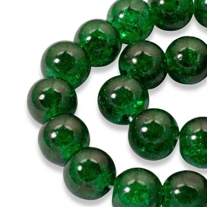 Emerald Green Crackle Glass Beads 30-Pack, 10mm Round for Christmas Jewelry - Picture 1 of 5
