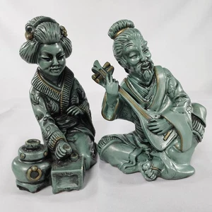 Vintage Set Of Universal Statuary Asian Couple Chalkware 9"+ Figures 1962 READ⬇ - Picture 1 of 11