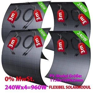 0% MwSt.* Mono 960W(240W*4) Flexibel Solarmodul Für Balkonkraftwerk Wohnmobil DE - Bild 1 von 24