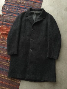 Vintage 1950s Italian Black Wool Raglan Sleeve Overcoat Lanificio Italvetta L - Picture 1 of 14