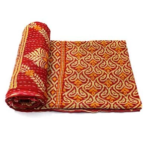 Vintage Kantha Quilt Indian Handmade Cotton Coverlet Bedding Blanket - Picture 1 of 6