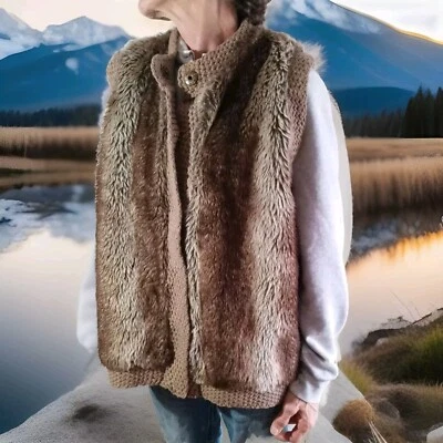 Cato вязаный свитер жилет смесь женщин Sie XL искусственного меха Snap Up коричневый - Изображение 1 из 4