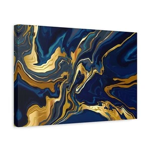 Impresión en lienzo abstracto azul dorado - arte de pared de lujo moderno de mármol - Imagen 1 de 13