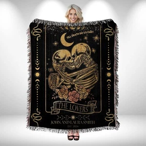 THE LOVERS Skeleton Personalized Wedding Gift Woven Blanket Anniversary Gift - Picture 1 of 8