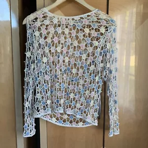 Valenti Open Crochet Beaded Granny Square Top S/M - Picture 1 of 8