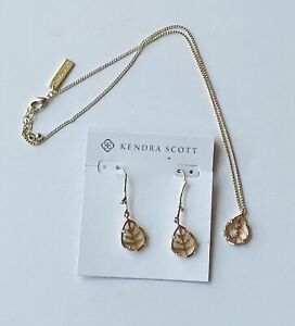 Kendra Scott Gold Vintage Branch Necklace Earring Set Peach Translucent Stone