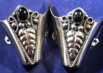 Новый Western ковбойские сапоги носок конца ручной резьбы черный и серебро с черным камнем  - Изображение 1 из 4