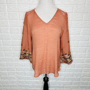 ANTHROPOLOGIE Fig & Flower Größe Medium Boho bestickt Glockenärmel V-Ausschnitt Top - Bild 1 von 7