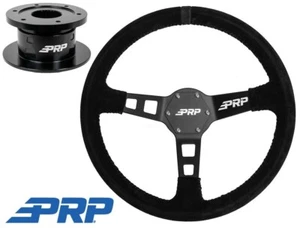 Volante de gamuza plana PRP rayas azules/soldadura universal liberación rápida - Imagen 1 de 6