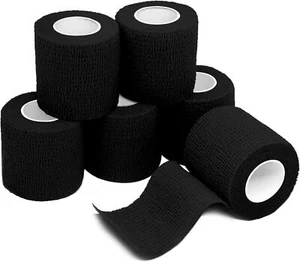 6/pk Self Adhesive Stretchable 2" x 5 Yards Bandage Rolls Wrap Black Wound Care - Picture 1 of 7