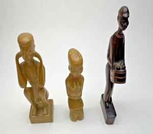 VINTAGE AFRICAN WOODEN HAND CARVED WOMAN, MAN,NUDE STATUE SCULPTURE FOLK - Picture 1 of 12