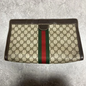 Gucci Sherry Line Clutch Bag Canvas Beige Women's From Japan - Picture 1 of 24