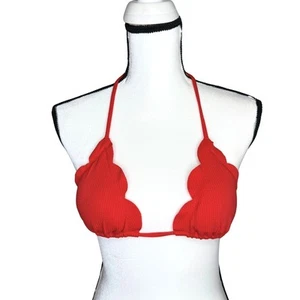 Marysia Broadway Scalloped Triangle Bikini Top Size Medium Poppy Red Swimwear - Picture 1 of 8