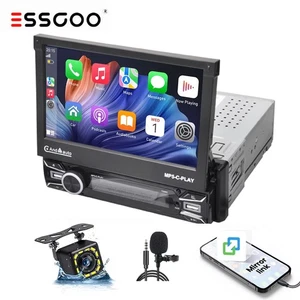 Single 1 Din 7" Touch Screen Stereo Bluetooth Radio Car Android Carplay GPS +Cam - Picture 1 of 15